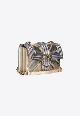Bolso Pinko Mini Love Laminado Bordado Dorado para Mujer