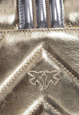 Bolso Pinko Mini Love Laminado Bordado Dorado para Mujer