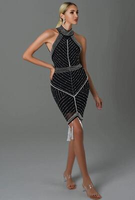 Vestido Perlas Negro para Mujer