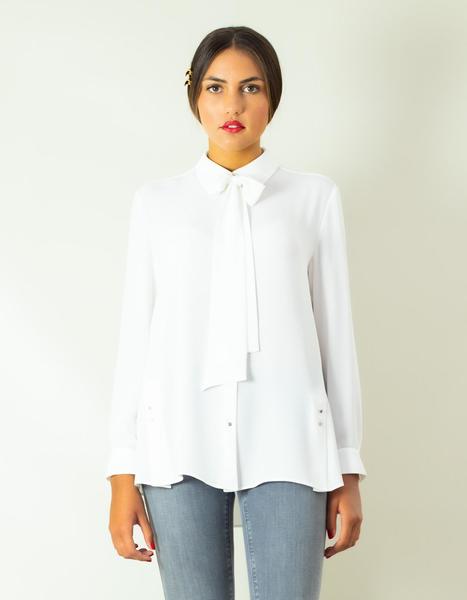 Camisa Oky Blanca Lazada de Gasa Blanca para Mujer