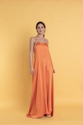 Vestido Matilde Cano Saten Pedreria Naranja para Mujer