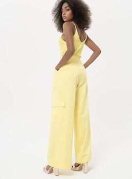 Pantalón Fracomina Palazzo con Pinzas Amarillo para Mujer