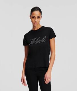 Camisetas Karl Lagerfeld Logo Brillos Negra para Mujer