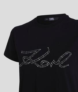 Camisetas Karl Lagerfeld Logo Brillos Negra para Mujer