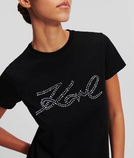 Camisetas Karl Lagerfeld Logo Brillos Negra para Mujer