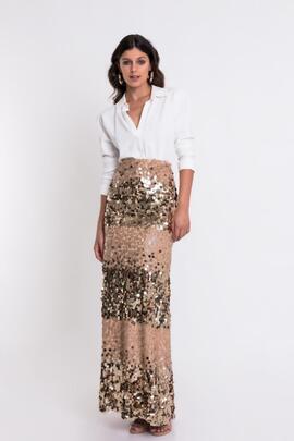 Conjunto Matilde Cano Blusa y Falda Dorada