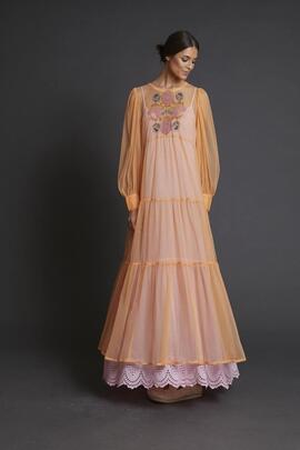 Vestido Zaitegui Tul Bordado Mandarina Para Mujer