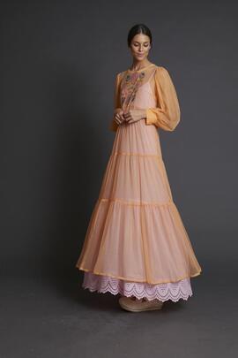 Vestido Zaitegui Tul Bordado Mandarina Para Mujer