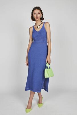 Vestido Montoto Trenzado Pompones Azul para Mujer