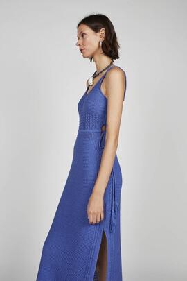 Vestido Montoto Trenzado Pompones Azul para Mujer