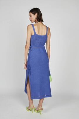 Vestido Montoto Trenzado Pompones Azul para Mujer