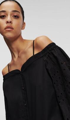 Camisa De Hombros Descubiertos Bordado Negro para Mujer