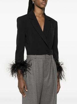 Americana Corta Pinko Plumas Negra para Mujer