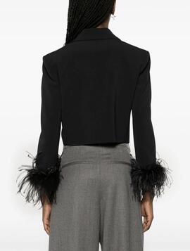 Americana Corta Pinko Plumas Negra para Mujer