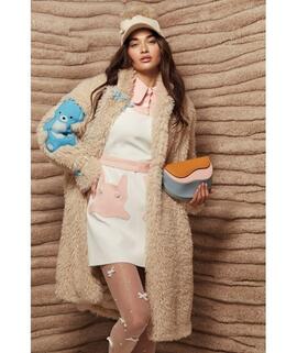 Abrigo LeCruel Pelo Oso Beige para Mujer