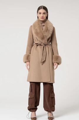 Abrigo Fracomina Cuello Pelo Camel para Mujer