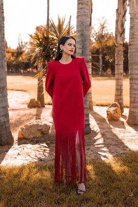 Vestido Cayma Closet Bria Bajo Flecos Rojo para Mujer