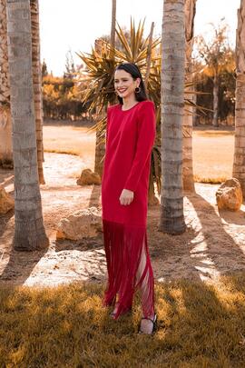 Vestido Cayma Closet Bria Bajo Flecos Rojo para Mujer