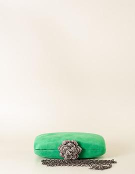 Cartera de Fiesta Verde con Cierre Flor
