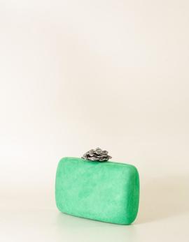 Cartera de Fiesta Verde con Cierre Flor