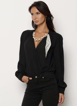 Body Relish Manga Larga Escote Pico Negro