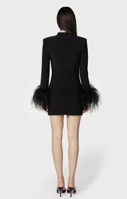 Vestido Twenty Teide Corto Mangas Plumas Negro