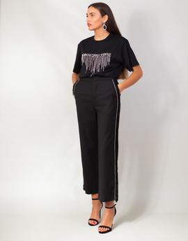 Pantalón Isabelle Blanche Negro Banda Strass para Mujer