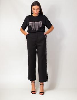 Pantalón Isabelle Blanche Negro Banda Strass para Mujer