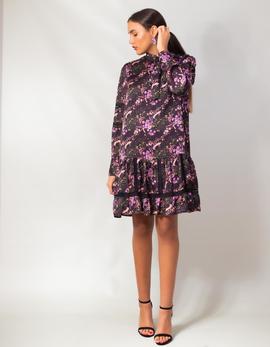 Vestido Isabelle Blanche Morado Estampado De Flores