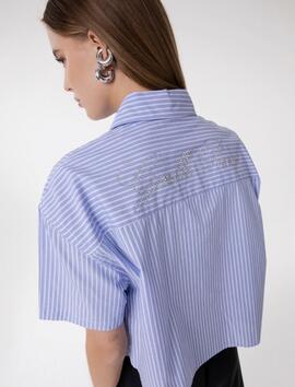 Blusa GaëLLE Paris Manga Corta Rayas Celestes