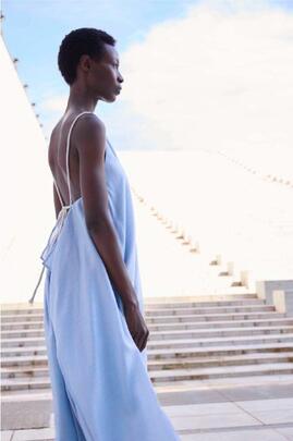 Vestido Elleh Escote Pico Tiras Cuerda Celeste