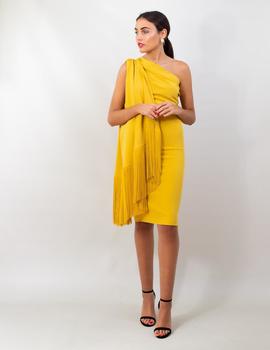 Vestido mantón flecos mostaza para Mujer