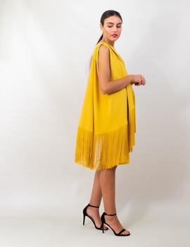 Vestido mantón flecos mostaza para Mujer