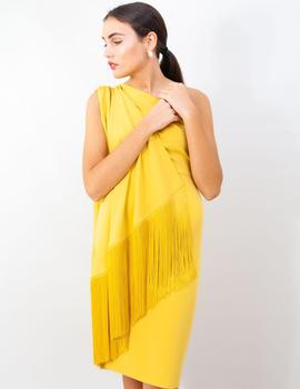 Vestido mantón flecos mostaza para Mujer