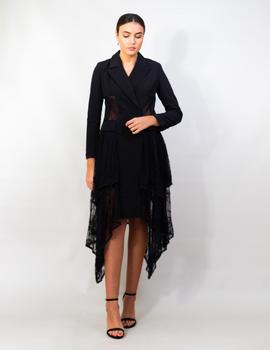 Vestido Encaje Picos Negro Lasaison para Mujer
