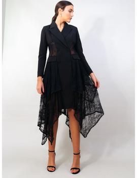 Vestido Encaje Picos Negro Lasaison para Mujer