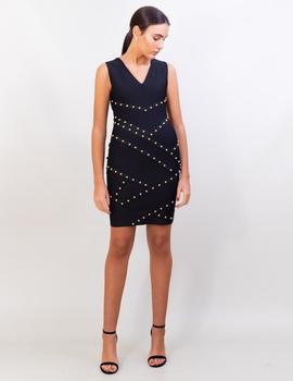 Vestido Bandage Negro Tachas Doradas NJ Couture para Mujer