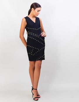 Vestido Bandage Negro Tachas Doradas NJ Couture para Mujer