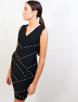 Vestido Bandage Negro Tachas Doradas NJ Couture para Mujer