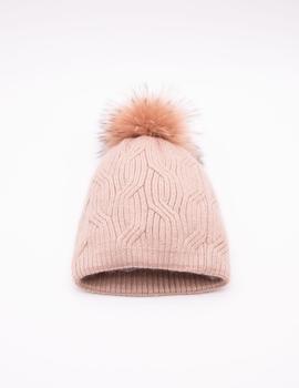 Gorro Pompóm Piel Rosa para Mujer