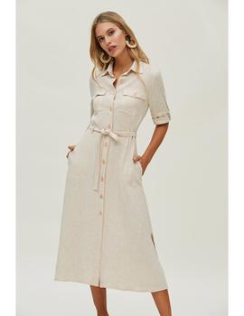 Vestido Camisero Aberturas-Lino para Mujer