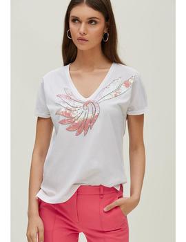 Camiseta Escote Pico-Punto Algodón Oky para Mujer