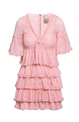 Vestido Highly Preppy Encaje Volantes Rosa para Mujer