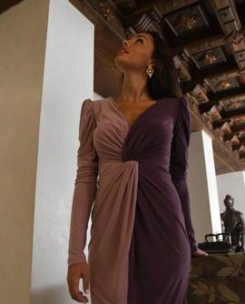 Vestido Seda-Color Poeme Malva para Mujer