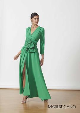 Vestido Verde Drapeado Largo Matilde Cano para Mujer