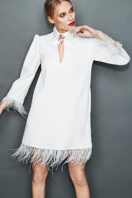 Vestido Plumas Blanco Teté By Odette para Mujer