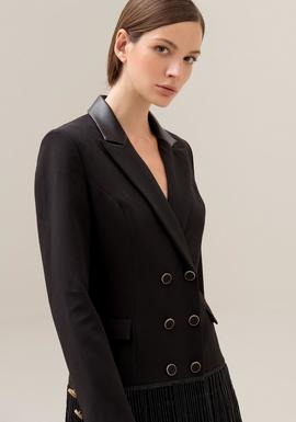 Chaqueta Negra Ilde Long Jacket Flecos Fracomina para Mujer