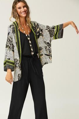 Chaqueta Kimono-Estampado Greca Beige para Mujer