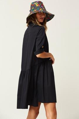 Vestido Oky Camisero-Popelín Stretch Negro para Mujer