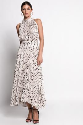 Vdo. Al Cuello Matilde Cano Lunares Plisado Beige